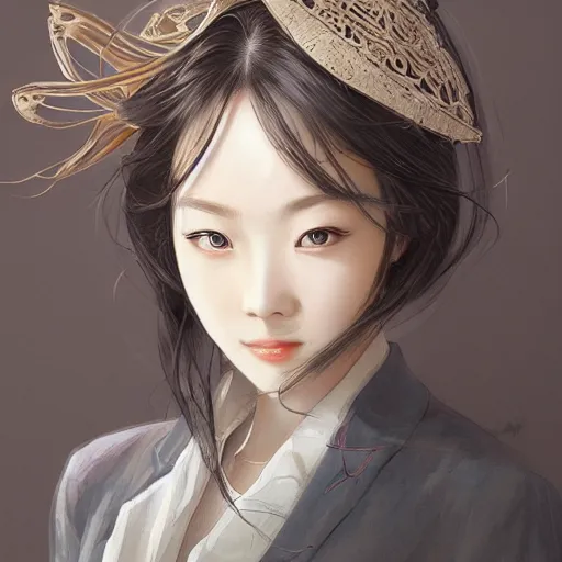 Image similar to dynamic composition, motion, ultra-detailed, incredibly detailed, a lot of details, amazing fine details and brush strokes, colorful and grayish palette, smooth, HD semirealistic anime CG concept art digital painting, watercolor oil painting of a young office lady, by a Chinese artist at ArtStation, by Huang Guangjian, Fenghua Zhong, Ruan Jia, Xin Jin and Wei Chang. Realistic artwork of a Chinese videogame, gradients, gentle an harmonic grayish colors.