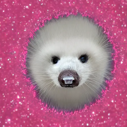 Prompt: white mink with big overfit necklace circle made of pink-dyed chromosomes and bacteria matte art hd 8k starring at camera symmetrical mink face bacteria chromosomes matte