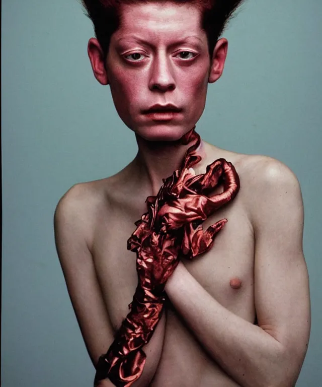 Prompt: a color photograph asia kate dillon, by robert mapplethorpe, intense, bold, exaggerated, overblown, hyperrealistic, ultra sharp, extra details, ultra high quality, trending on pinteresst