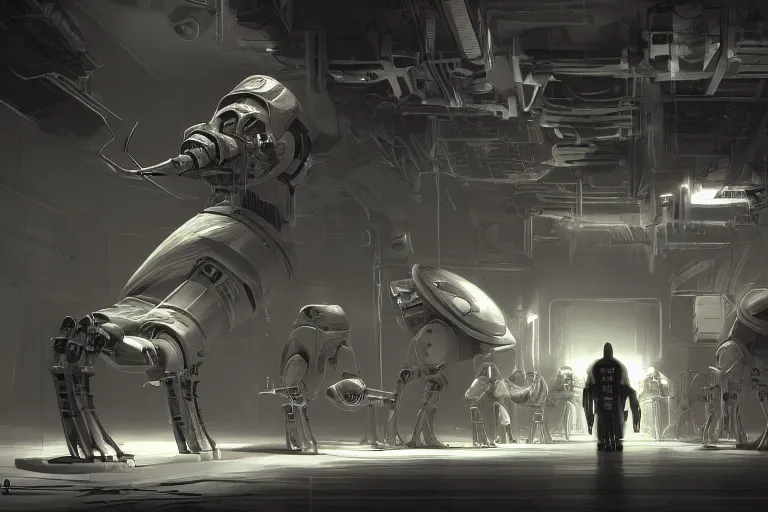 Prompt: parallax datacenter server room interior single mono colossus white rusty android guest robosaurus tusk artstation cinematic detailed concept art sharp coherent cgsociety symmetric perfect well balanced shadows lotr swithes routers starwars