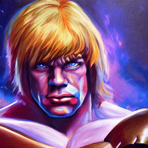 Image similar to portrait painting of he - man, 4 k,, highly detailed, epic lighting