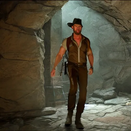 Prompt: chris hemsworth as indiana jones, rendered in unreal engine