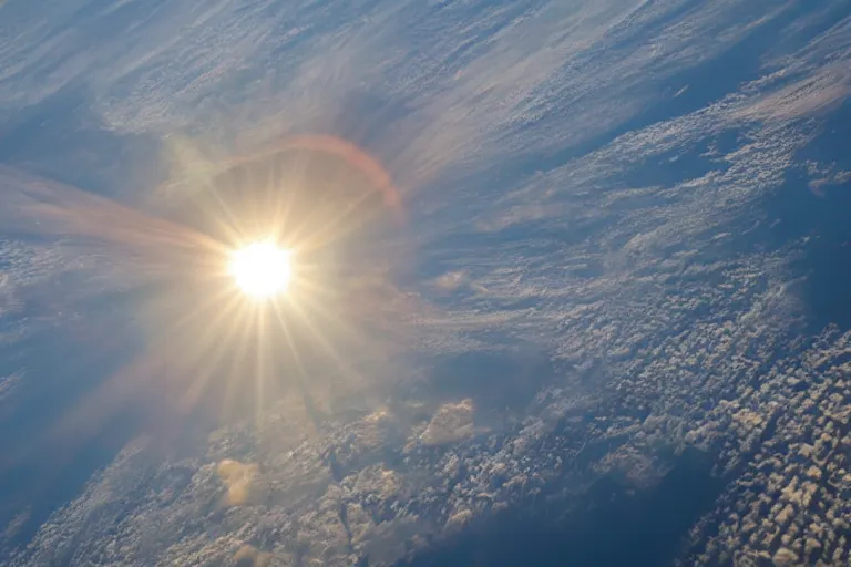 Prompt: photo of sun on earth horizon from the international space station