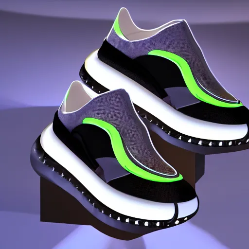 Image similar to futuristic cyber balenciaga sneakers, highly detailed, 8 k, pbr, surreal, colorful, direct lighting, hyper realistic,