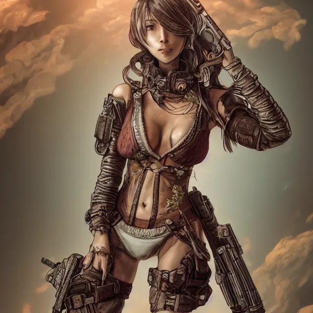 Image similar to the portrait of lawful neutral semi - colorful female infantry gunner as absurdly beautiful, gorgeous, elegant, young swimsuit model, an ultrafine hyperdetailed illustration by kim jung gi, irakli nadar, intricate linework, bright colors, octopath traveler, final fantasy, unreal engine 5 highly rendered, global illumination, radiant light, detailed and intricate environment