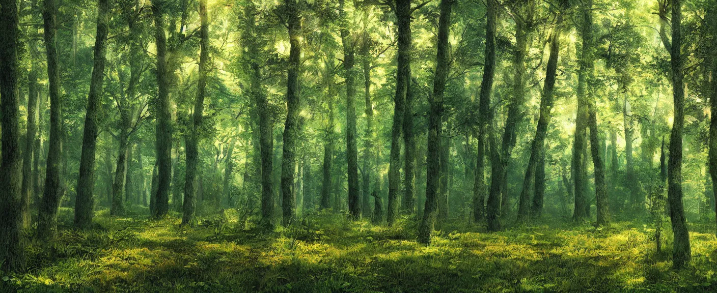 Image similar to a clearing in a forest, digital art, highly detailed, realistic, bright colors, 8 k