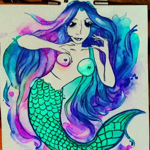 Prompt: mermaid aquarel