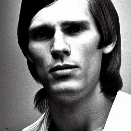 Image similar to A photograph portrait of Jerma985 with short-medium length hair a combover wearing early 1970s menswear in the early 1970s, taken in the early 1970s, grainy, taken on a 1970s Kodak Camera, realistic, hyperrealistic, very realistic, highly detailed, very detailed, extremely detailed, detailed, digital art, trending on artstation, colorized photo