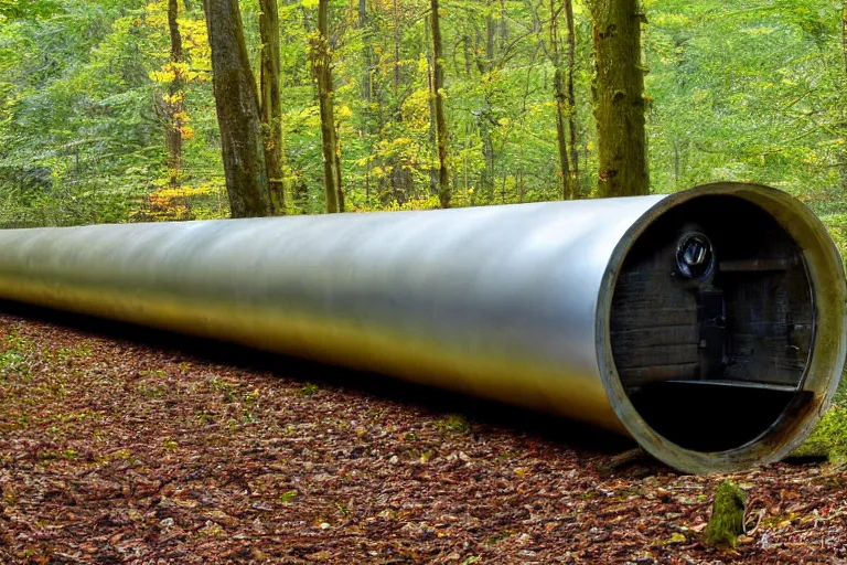 Image similar to long chromet tube, photograph captured in the woods