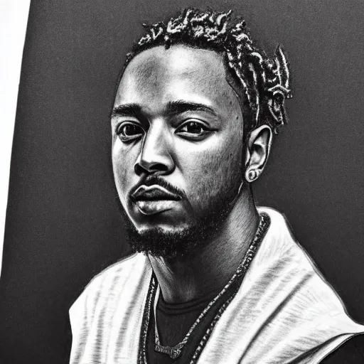 Image similar to highly detailed pencil sketch of Kendrick Lamar, 8k