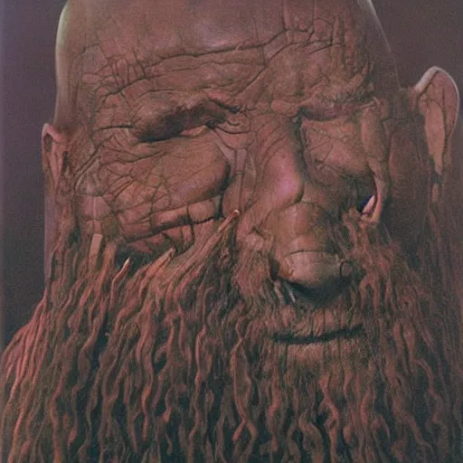 Image similar to Zdzisław Beksiński painting of Gimli