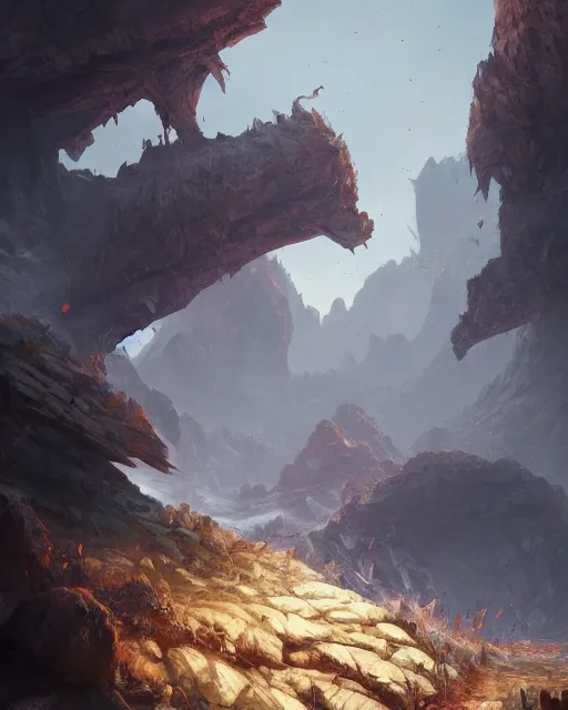 Image similar to the onix mountain, terrifying, environment art, fantasy art, landscape art, in the style of greg rutkowski, illustration, epic, fantasy, intricate, hyper detailed, artstation, concept art, smooth, sharp focus, ray tracing