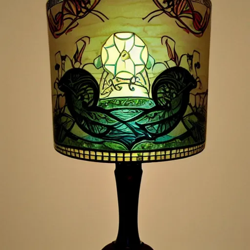 Prompt: beautiful victorian art nouveau duck lampshade,