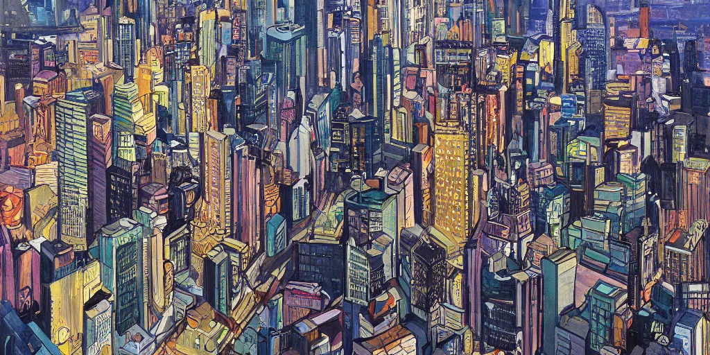 Image similar to stunning painting of a modern city landscape by brian k. vaughan