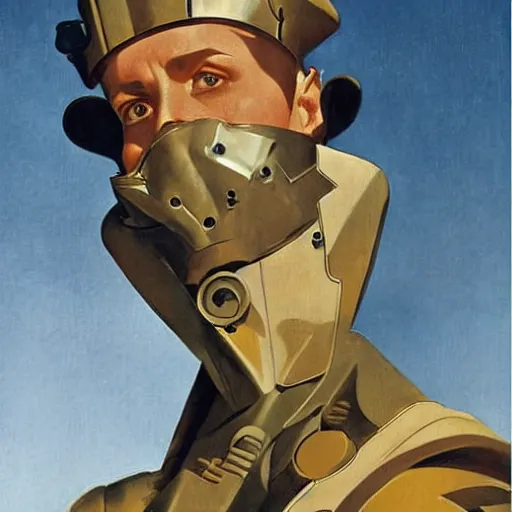 Prompt: futurist soldier, by leyendecker