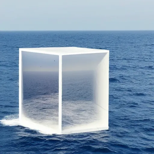 Image similar to A cube in the middle of the sea in the style of Richard Serra