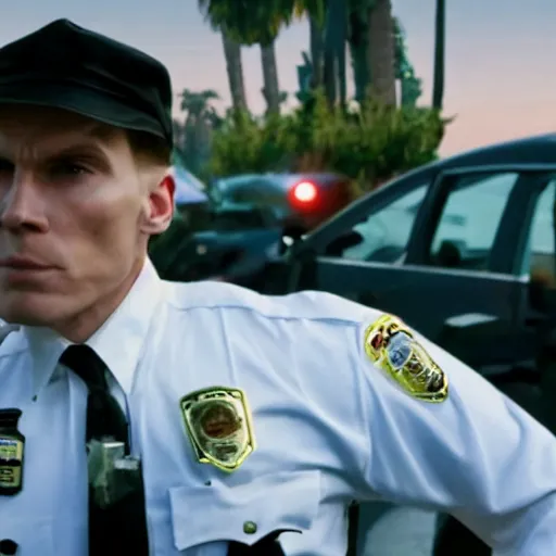 Image similar to Live Action Still of Jerma985 in Beverly Hills Cops, real life, hyperrealistic, ultra realistic, realistic, highly detailed, epic, HD quality, 8k resolution, body and headshot, film still