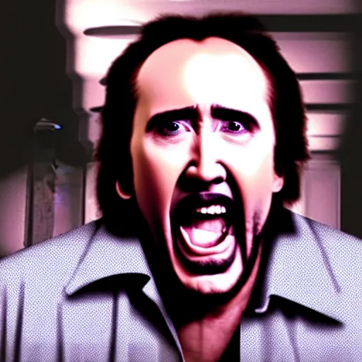 Image similar to nicolas cage screaming covered in peas