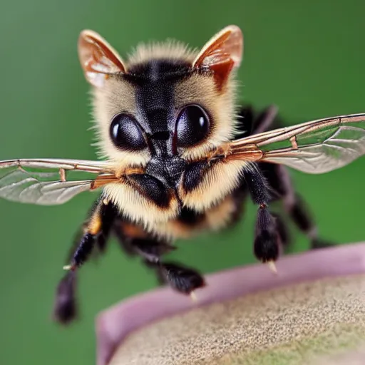 Prompt: photo of a bee that looks like a kitten