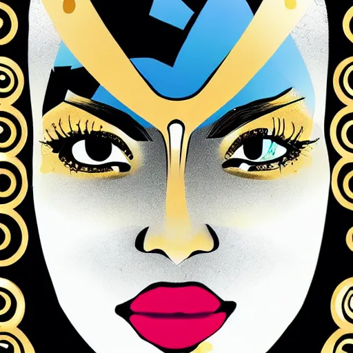 Prompt: black woman, afrofuturist, cell shaded, comic book style art, gold jewelry, african face paint, retro