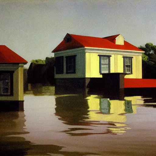 Image similar to painting of a flooded house, by Edward Hopper