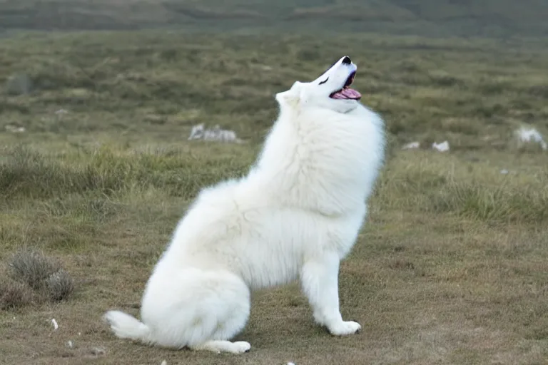 Prompt: a Samoyed Howling at the Universe