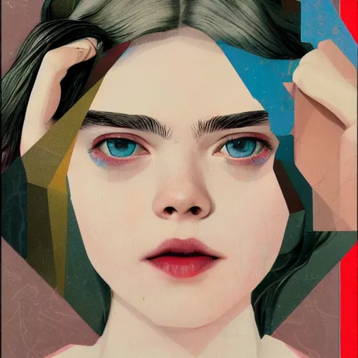 Prompt: Elle Fanning transcending into artificial intelligence picture by Sachin Teng, asymmetrical, dark vibes, Realistic Painting , Organic painting, Matte Painting, geometric shapes, hard edges, graffiti, street art:2 by Sachin Teng:4