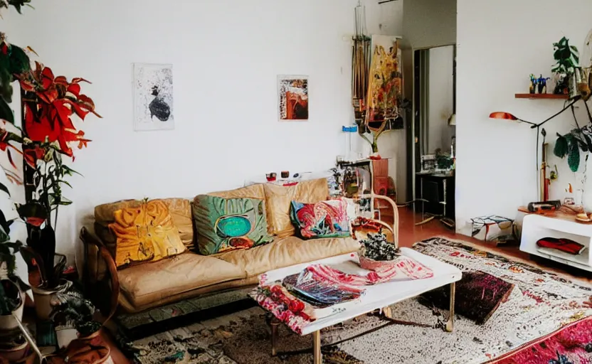 Prompt: a very 60's hippy style apartment, 35mm,Epic,cinematic