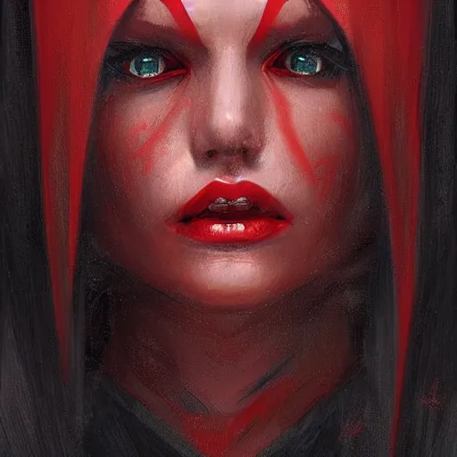 Image similar to portrait of a woman by greg rutkowski, young sith knight darth talon, red and black skin, star wars expanded universe, wearing black robes, she is about 2 0 years old, highly detailed portrait, digital painting, artstation, concept art, smooth, sharp foccus ilustration, artstation hq