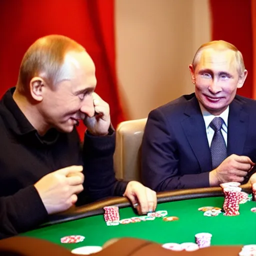 Image similar to jesus christ playing poker while putin serves drinks and smiles