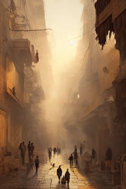 Image similar to the streets of old Cairo at the time of the pharaohs, intricate, elegant, volumetric lighting, digital painting, highly detailed, artstation, sharp focus, illustration, concept art, ruan jia, steve mccurry