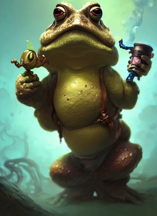 Prompt: cute toad smoking a pipe with colored smoke, subsurface scattering, by jesper ejsing, justin gerard, tomasz alen kopera, cgsociety and fenghua zhong, highly detailed, rim light, cinematic lighting, illustration, art, octane render, very coherent, cinematic, hyper realism, high detail, octane render, 8 k