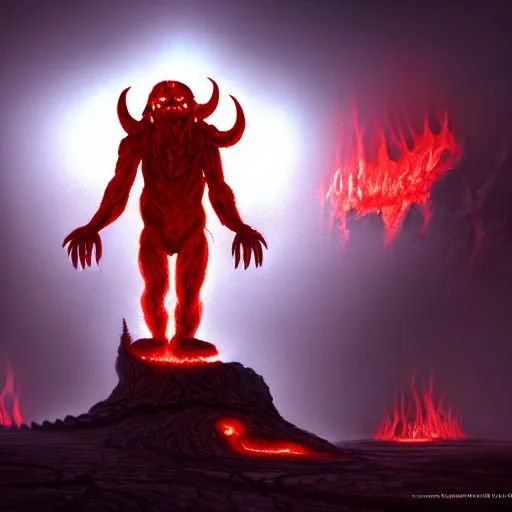 Image similar to ( a screaming humanoid nightmare walks on lava towards the gates of hell ) by barlowe wayne, photorealistic, dynamic lighting, very detailed faces, trending on artstation, wallpaper, dream, 4 k, award winning, vivid colors, beautiful fire