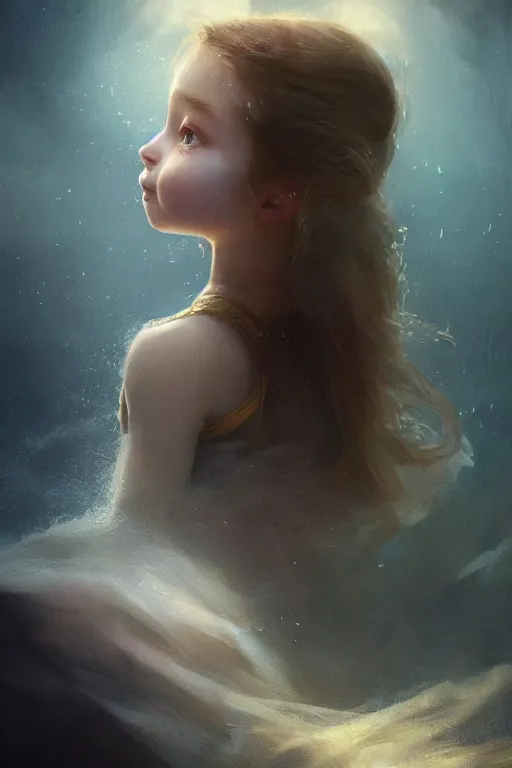 Image similar to Atlantis little girl, joyful, close-up portrait, intricate, elegant, volumetric lighting, scenery, digital painting, highly detailed, artstation, sharp focus, illustration, concept art, ruan jia, steve mccurry