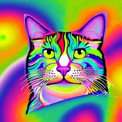 Image similar to psychedelic Lisa frank psychic cat overtaking the world which begins to shatter all around it as it opens its third eye for the first time chromatic aberration in the rising pieces of the crumbling earth