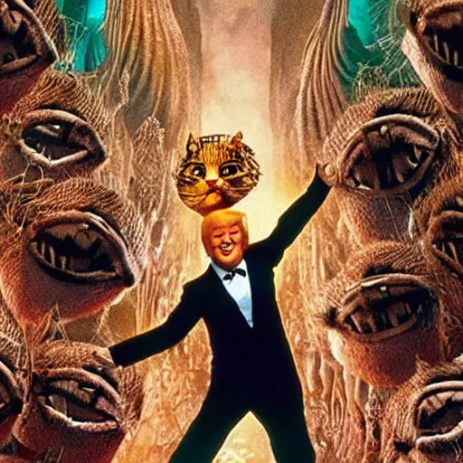 Image similar to donald trump ascending to the heaviside layer in the movie cats