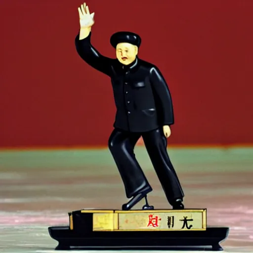 Prompt: chairman mao figure skating while playing electric guitar