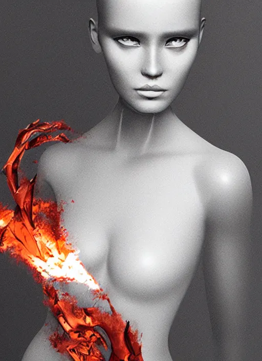 Image similar to sculpture made of flame, portrait, female, future, torch, fire, harper's bazaar, vogue, fashion magazine, intricate, concept art, close up, ornate, luxury, elite, elegant, trending on artstation, by ruan jia, by Kenneth Willardt, by ross tran, by WLOP, by Andrei Riabovitchev,