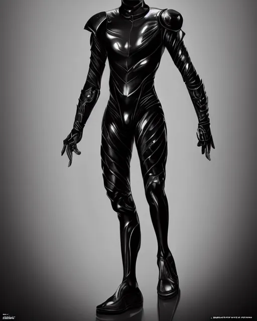 Image similar to iridescent sinewy smooth muscular male sleek glossy black pearlescent scifi armor with smooth black featureless helmet, by mark brookes, jim burns, tom bagshaw, magali villeneuve, trending on artstation