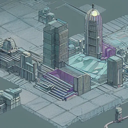 Image similar to isometric sci - fi city by moebius. beautiful high quality render.