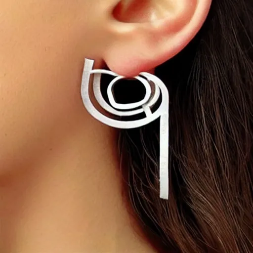 Image similar to “minimalistic beautiful surprising unusual abstract asymmetric earring design”