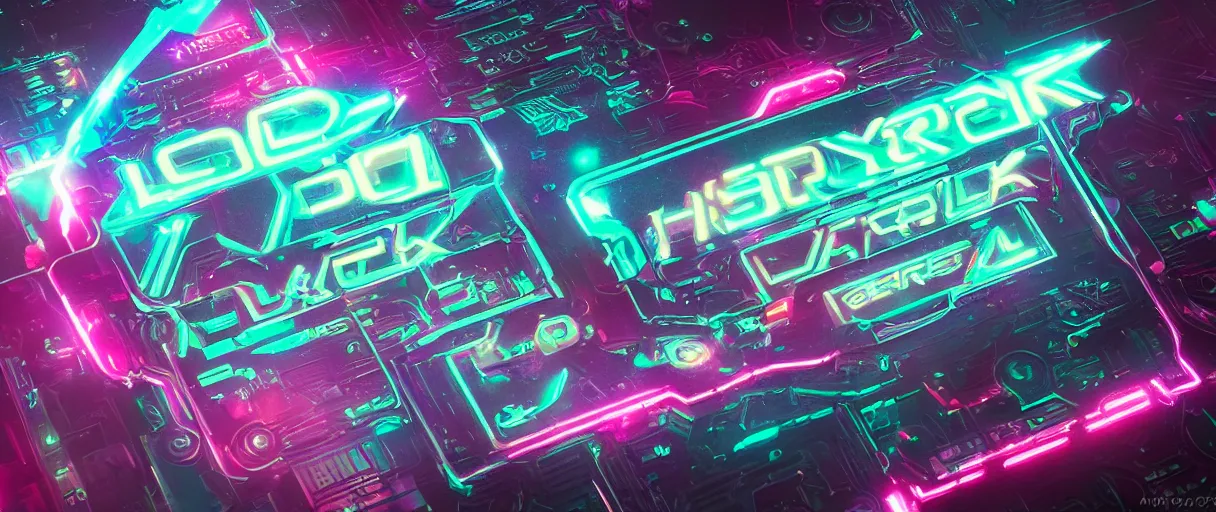 Image similar to cyberpunk holographic logo, futuristic, in the style of Pixar animation, low angle view, 16mm lens, award winning, hyper detailed, dramatic lighting, artstation, octane renderer, unreal engine