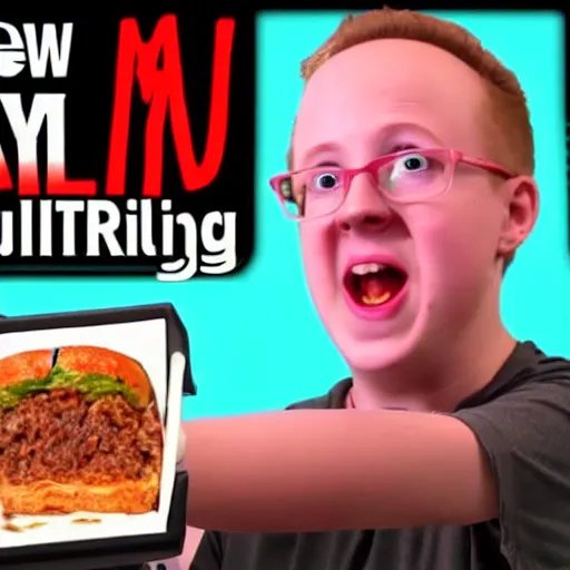 Image similar to YouTube thumbnail of new MrTLexify mukbang video, MrTLexify makes a surprised face