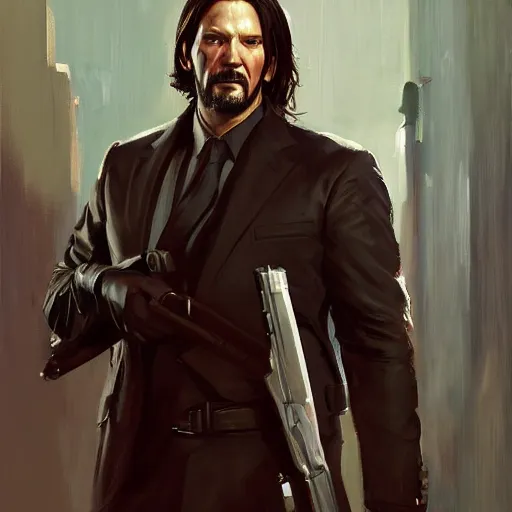 Image similar to greg manchess portrait painting of partially armored john wick as overwatch character, medium shot, asymmetrical, profile picture, organic painting, sunny day, matte painting, bold shapes, hard edges, street art, trending on artstation, by huang guangjian, gil elvgren, ruan jia, greg rutkowski, gaston bussiere