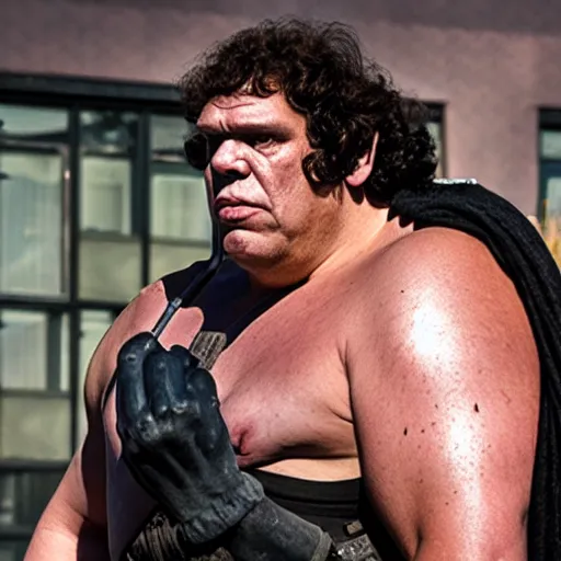 Image similar to Andre The Giant as The Punisher, cinematic, photorealistic, movie still, 8k