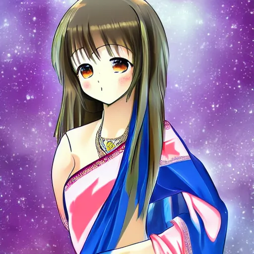 Prompt: anime girl wearing saree