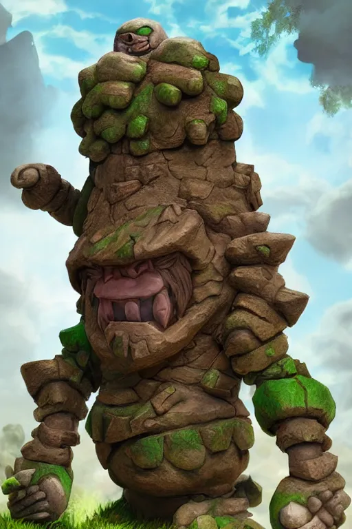 Image similar to zelda fantasy art giant golem troll wood rock, global illumination ray tracing hdr fanart arstation by sung choi and eric pfeiffer and gabriel garza and casper konefal hardmesh zbrushcentral