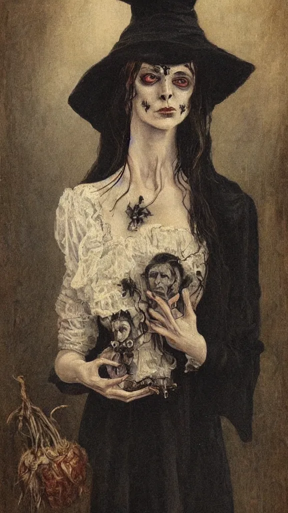 Prompt: witch with haunting eyes, victorian painting