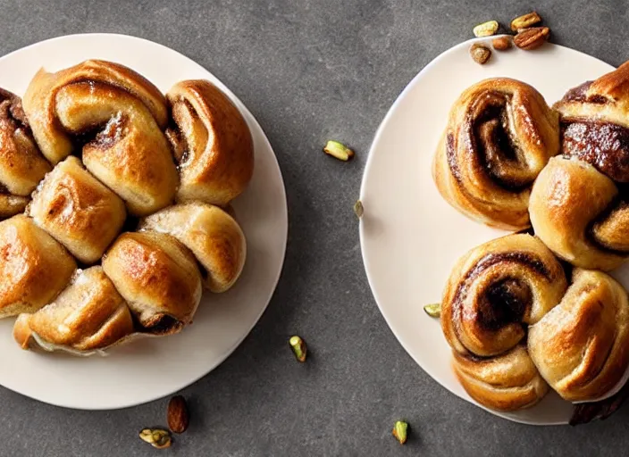 Prompt: cinnamon buns with honey and pistachios