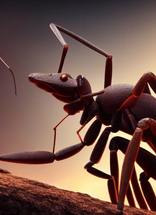 Image similar to giant ant with trunk, concept art, beautifully backlit, highly intricate, detailed painting, aesthetic octane render, 8 k hd resolution